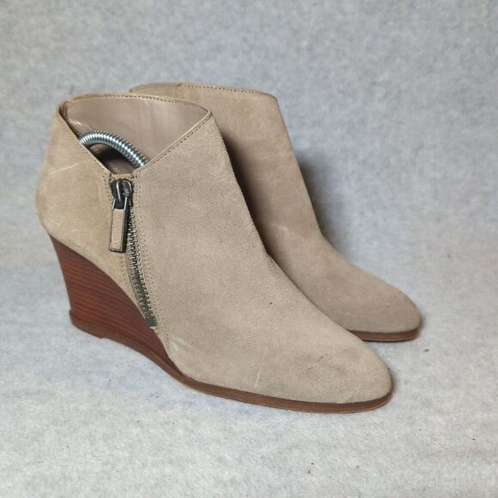 1STATE Women's Kaleb Boot Size 8 Wedge Heel Tan Taupe Suede Zip Shoe